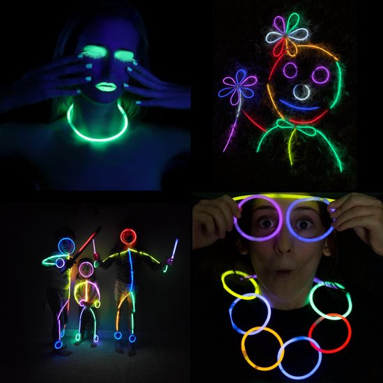 Partizzle 100 pièces bâtons phosphorescents avec connecteurs - Bâtons phosphorescents pour le réveillon du Nouvel An 2025 - Néon / Articles de fête de carnaval Bâtons d'éclatement - Décorations d'anniversaire et de Nouvel An - 7 couleurs