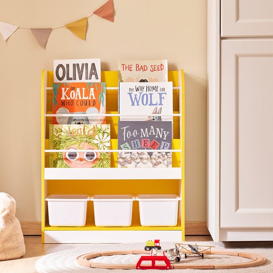 SoBuy KMB108-G Bibliothèque pour enfants - Rack de rangement en bois blanc avec 3 compartiments