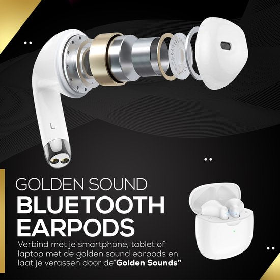 Ecouteurs sans fil Golden Sound - Ecouteurs Bluetooth - Ecouteurs sans fil - Earpods - Ecouteurs pour le sport - Convient pour Smartphone et ordinateur portable - Blanc