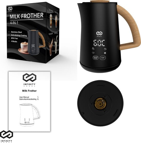 Mousseur à lait - Infinity Goods - Électrique - 4 fonctions - 500ML - Mousseur à lait - chauffage - revêtement antiadhésif - noir