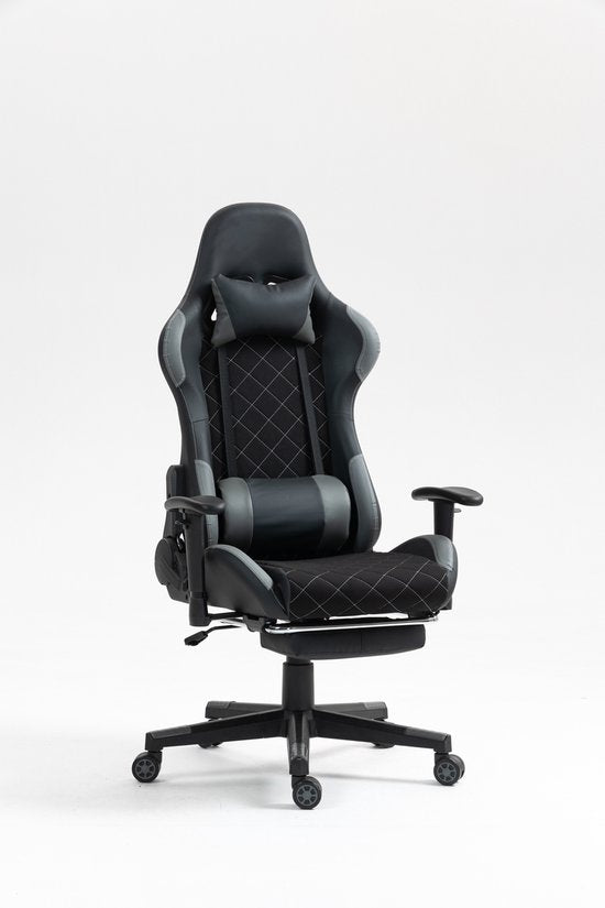 VDD Gaming - Chaise de jeu - Chaise de jeu avec repose-pieds - Chaise de jeu noire - Chaise de jeu - Chaise de bureau Gaming - Chaise de bureau ergonomique - Avec coussin de nuque et coussin de dossier réglable - Chaise de jeu avec repose-pieds - Chaise d