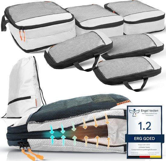 LOONARA Set de 7 cubes de voyage - avec compression pour la valise et le sac à dos, sac de rangement inclus, Alpine Slate - Grey