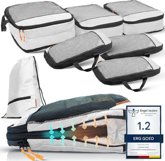 LOONARA Set de 7 cubes de voyage - avec compression pour la valise et le sac à dos, sac de rangement inclus, Alpine Slate - Grey