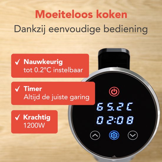 KitchenBrothers Stick Sous Vide - jusqu'à 95°C - Minuteur intégré - Cuiseur de précision - 1200W - Noir/RVS