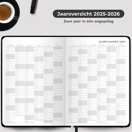 Systemyze Agenda 2025 Adultes - Calendrier hebdomadaire - Planificateur - Table horaire incluse - Format A5 - Noir