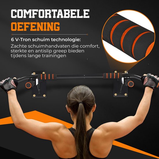TTD® Premium Pull Up Bar - Pull Up Station - Wall Mounted Pull Up Bar - Dip Station - Dip Bars - Home Sports - Home Fitness - Premium materials - Extra Sturdy up to 250KG - Includes mounting parts - Home workout - Black/Orange