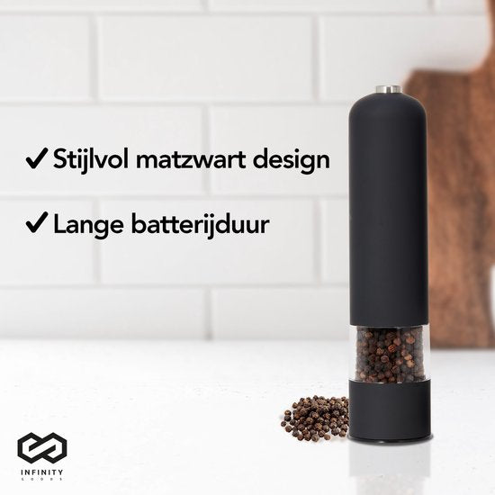 Infinity Goods Moulin à poivre et à sel électrique - Moulin à poivre - Moulin à sel - Moulin à épices - Noir