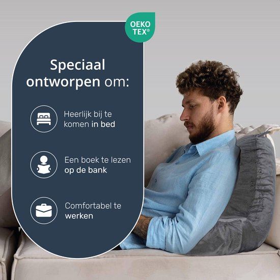 Coussin de lecture - Pour le lit - Avec 3 poches - Coussin de dossier canapé - Coussin d'assise - Lombaire - Coussin de dossier bas du dos - Lecture - Coussins - Support - Livres - livre - Siège - Gris