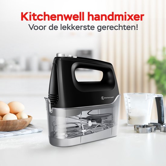 Kitchenwell Batteur à main - 6 vitesses et fonction turbo - 400W - Batteurs & Crochets à pâte & Fouet - Boîte de rangement incluse
