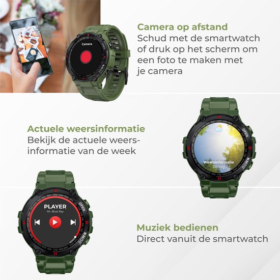 Nuvance - Montre intelligente pour l'extérieur - IP67 Waterproof - Bluetooth Smartwatch pour femmes et hommes - Smartwatches - Montre de sport avec podomètre, compteur de calories, somnomètre - Convient à tous les smartphones - Vert