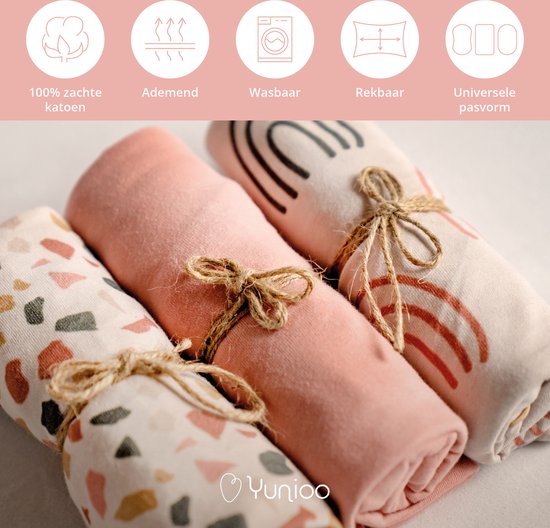 Yunioo Drap berceau universel │ Drap housse bébé pour landau, panier à langer et panier mosaïque │ Housse de matelas à langer │ Cadeau de maternité baby shower │ 3 packs │40x80 cm élastiqué.