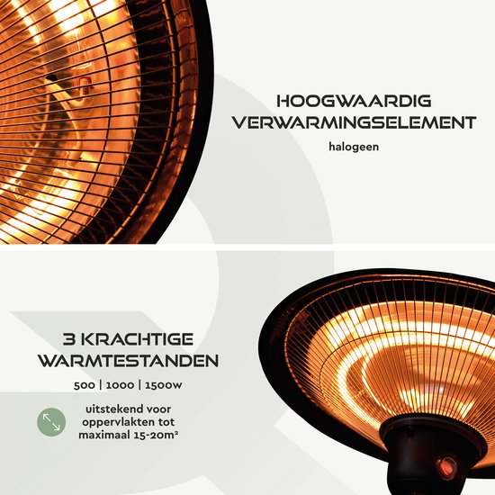 BRASQ Electric Terrace Heater Pendant PHC100 - Chauffage infrarouge 1500W - avec télécommande - 3 niveaux de chaleur - Pour l'intérieur et l'extérieur - Résistant aux éclaboussures - Noir