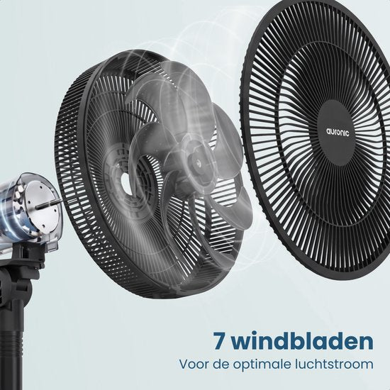 Ventilateur tripode Auronic - Ventilateur sur pied - réglable en hauteur - rotatif - silencieux - 3 vitesses - ventilateur silencieux - noir