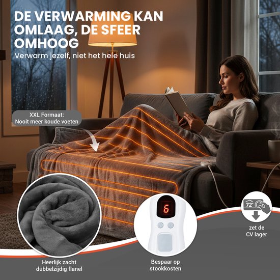 Couverture chauffante TTD® électrique - 200 x 180 cm - 40-60 °C - Flanelle