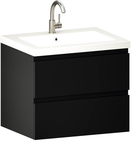 Mirlux Meuble de salle de bains Mat Noir 60 cm - Lavabo Blanc - Ensemble de meubles de salle de bains - Meuble lavabo Mat Noir