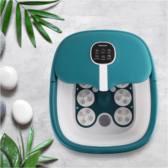 Bain de pieds Dreaver MZD-03- Massage automatique - Pliable - Sels de bain inclus - 12L - Chauffage jusqu'à 48°C - blanc/bleu