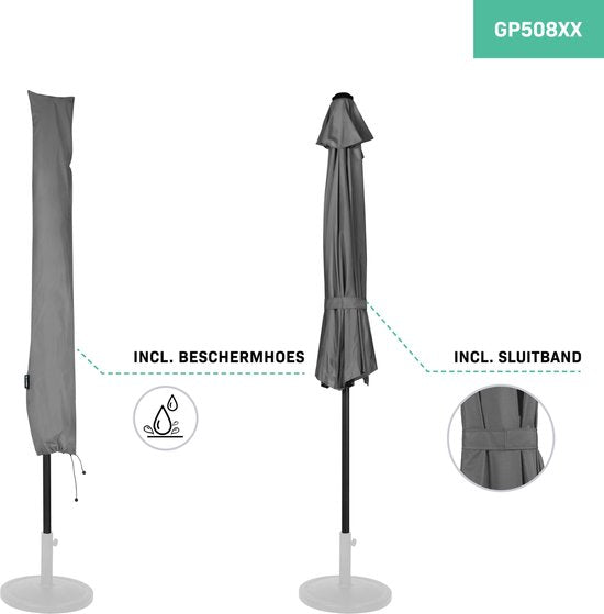 VONROC Premium Parasol Magione - Parasol de balcon durable - Semi-circulaire 270x135cm - Toile résistante aux UV - Gris - Housse de protection incluse