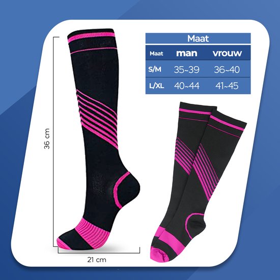 Chaussettes de compression Roegaarden - Chaussettes de compression - Chaussettes de soutien - Taille 40-44 - Rose