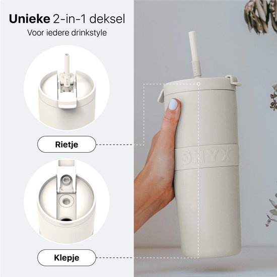 ONYX Bouteille à boire avec paille 700ML - Bouteille d'eau pour enfants et adultes - Mug Thermos Mug de voyage en acier inoxydable - Buvette de motivation - Tasse à boire pour l'école - Coco White