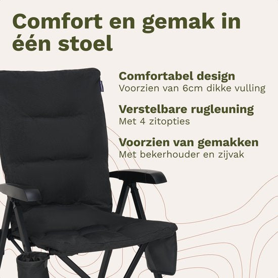 TRVLMORE Chaise de camping de luxe - pliable - capacité de charge de 150 kg - sac de transport inclus - chaise pliante - chaise de camping - chaise pliante - noir