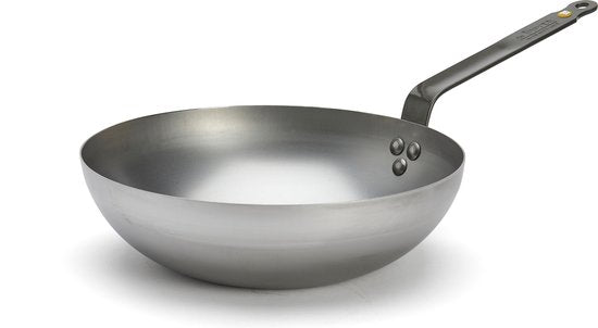 De Buyer Wok - Fond large - Mineral B - Ø 28CM - Plaque d'acier - Convient à l'induction - Sans PFAS