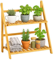 Ceruzo Support pour plantes en bambou - Support pour plantes à 2 étages - 50x28x54 cm - Support pour plantes aromatiques - Naturel