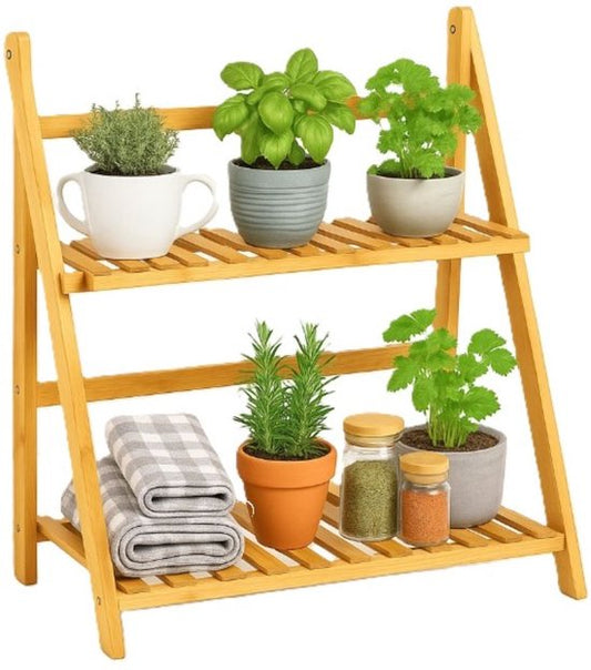 Ceruzo Support pour plantes en bambou - Support pour plantes à 2 étages - 50x28x54 cm - Support pour plantes aromatiques - Naturel