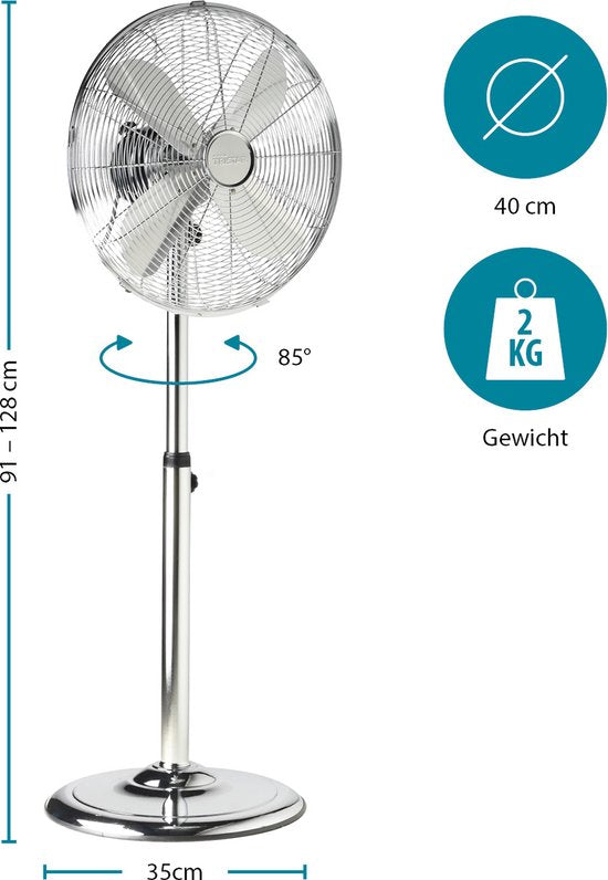 Ventilateur sur pied 40 cm - Boîtier métallique - 3 vitesses - Oscillation 85° - Tristar VE-5951
