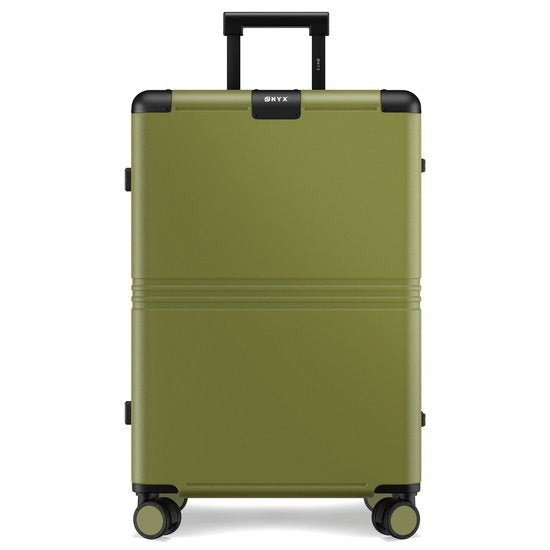 ONYX Hybrid Pro Check-in Suitcase Medium 70 Litres - Polycarbonate recyclé et design sans fermeture éclair - Valise de voyage avec serrure TSA et roues pivotantes - Trolley léger avec compartiment pour ordinateur portable - Vert olive
