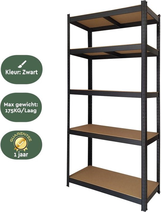 BRASQ Rack Cabinet Black Set of 2 - Metal Storage Rack - pantry - wall cabinet - Warehouse Rack 180x90x40 - 5 layers - 175 KG per shelf - max 875 KG