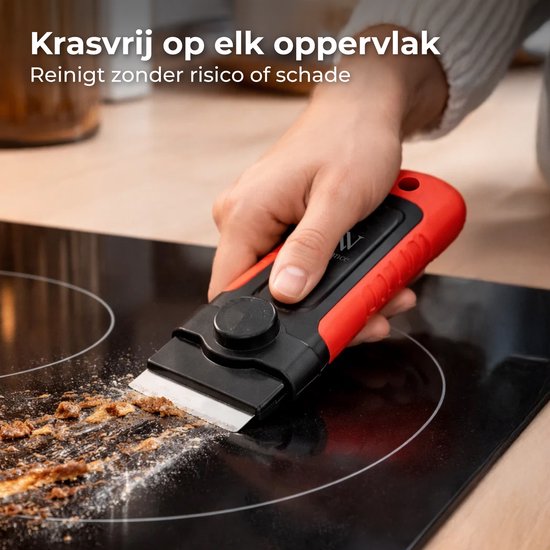 Nuvance Grattoir à vitre - 16 couteaux inclus - Nettoyeur de table de cuisson - Grattoir à vitre et à peinture - Table de cuisson à induction et vitrocéramique - Rouge