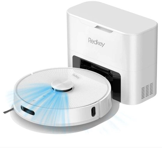 Redkey R10 Robot aspirateur avec fonction de nettoyage - Robot aspirateur avec station de charge - Robot aspirateur se vide automatiquement - Robot aspirateur - Robot nettoyeur - Robot nettoyeur - Blanc