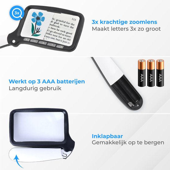 Nuvance - Loupe avec éclairage - Miroir grossissant - Lampe loupe avec éclairage LED - Loupe de lecture pour adultes et personnes âgées