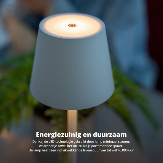FlinQ Smart Table Lamp Lume - Rechargeable et avec Touch Control - Pour la chambre à coucher et le salon - Lampe sans fil aussi comme lampe de sol - Dimmable et idéale pour la table de chevet - Industriel - Blanc