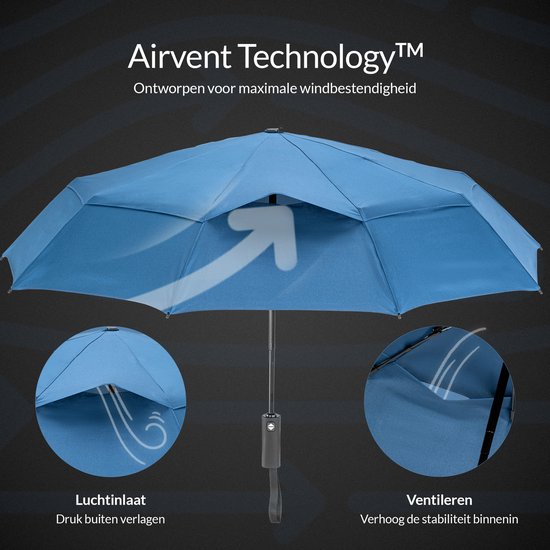 Parapluie Nohrd Storm - Bleu - Parapluie pliable - Perméable au vent - 140 km/h - Parapluies Storm - Pliage et dépliage automatique - Parapluies - Housse de protection incluse