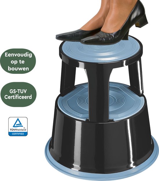 BRASQ Tabouret de marche Premium Noir - Capacité 150 kg - Tabouret de marche - Pied d'éléphant - Tabouret de bureau - Escalator - Tabouret - Métal