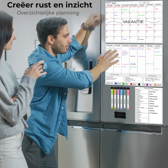 Systemyze - Planificateur mensuel et hebdomadaire - Tableau magnétique - Planificateur mensuel magnétique - Planificateur de repas, marqueurs et gomme inclus - Format A3