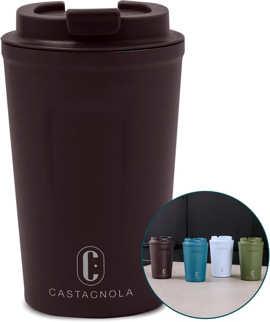Mug thermos Castagnola - Tasse à café à emporter - Mug de voyage pour le café et le thé - Mug à thé - 380 ML - acier inoxydable - Marron foncé