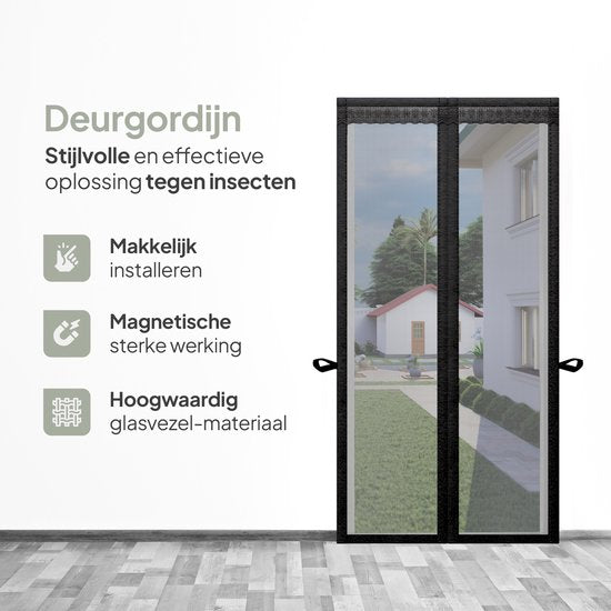 O'DADDY Rideau de porte Deluxe FIBER - Rideau anti-moustiques magnétique - Pour les nouvelles constructions et les portes standard - Installation facile - Noir Hor - 85x205 cm