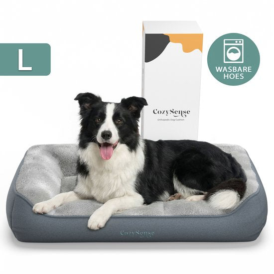 CozySense® Coussin orthopédique pour chien 89x54 cm Taille L - Imperméable et lavable - Coussin de banc et lit pour chien - Tissu Sherpa ultra doux - Gris & Anthracite
