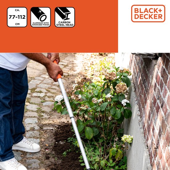 BLACK+DECKER Cultivateur - Manche télescopique 77 - 112 CM - 3 dents - Aluminium/ acier carbone