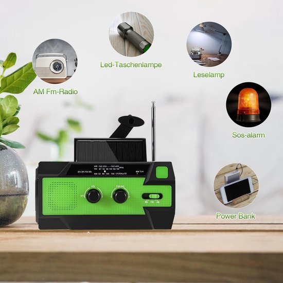 Radio solaire - Radio à manivelle 4000mAh - Dynamo solaire à manivelle, AM/FM/NOAA Radio météo portable - Avec lampe de poche - Alarme SOS - Chargeur de téléphone portable d'urgence