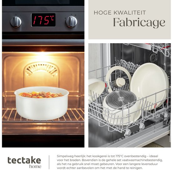 tectake® Ensemble de casseroles modernes 16 pièces - 3 poêles à frire - 2 poêles de cuisson - Convient à l'induction - Comprend des couvercles, des poignées amovibles et des protections - Poêles en aluminium avec revêtement antiadhésif en céramique - Conv