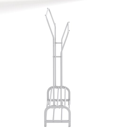 O'DADDY® Porte-vêtements en métal avec double porte-chaussures - porte-vêtements blanc - porte-vêtements - porte-vêtements double - tringle à vêtements - porte-armoire - Porte-vêtements double - 110 x 33 x (137-157) cm - jusqu'à 25 kg par tube