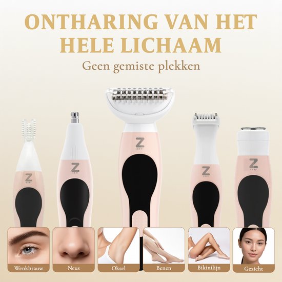 Rasoir pour femmes - Rasoir 5 en 1 - Maillot - Aisselles - Jambes - Poils du visage - Tondeuse pour le nez - Zeri