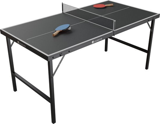 Juskys Mini Table de Tennis de Table Flexi - Noir/Argent - 152 x 71 x 71 cm - Accessoires inclus