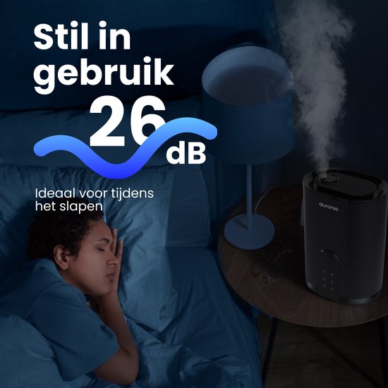 Humidificateur Auronic - 4 litres - 40m2 - Convient au salon, au bureau, à la chambre à coucher, à la chambre de bébé et plus encore - Avec aromathérapie - Sans BPA - Noir