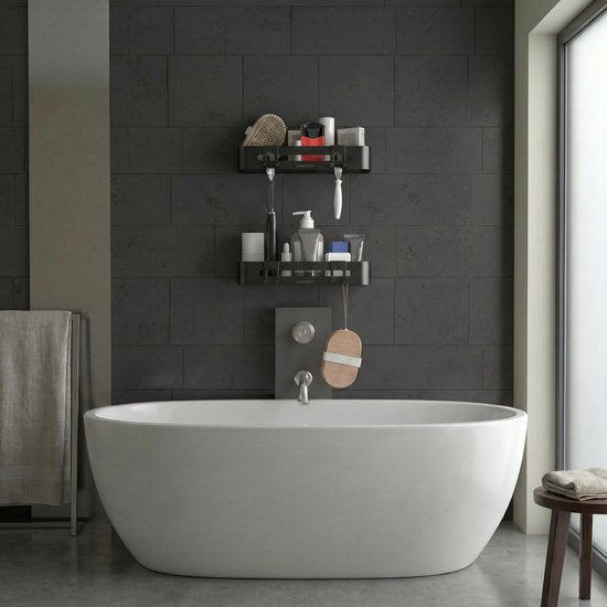Sanicraft® Porte-douche - Pas de perçage - Convient à tout type de mur - Suspension - Inox - 2 pièces - Noir