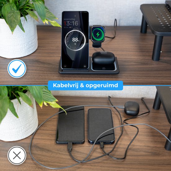 Nuvance Wireless Charger - 3 en 1 - 15W - Station de charge - Chargeur rapide - Chargeur sans fil - pour Smartphone, Smartwatch et écouteurs