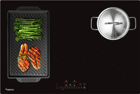 KitchenBrothers Table de cuisson à induction - Table de cuisson à induction encastrable - 80 cm - 1 Flexzone + 3 Zones - 1 et 2 phases - Noir